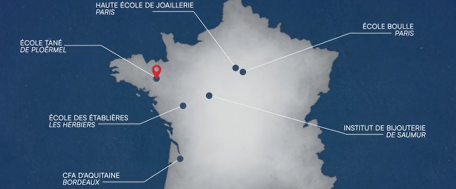 Carte de l’Hexagone où figurent les six écoles participant au concours